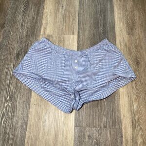 Brandy Melville Blue and White Gingham Checkered Micro Boxer Shorts‎ Cinch Waist